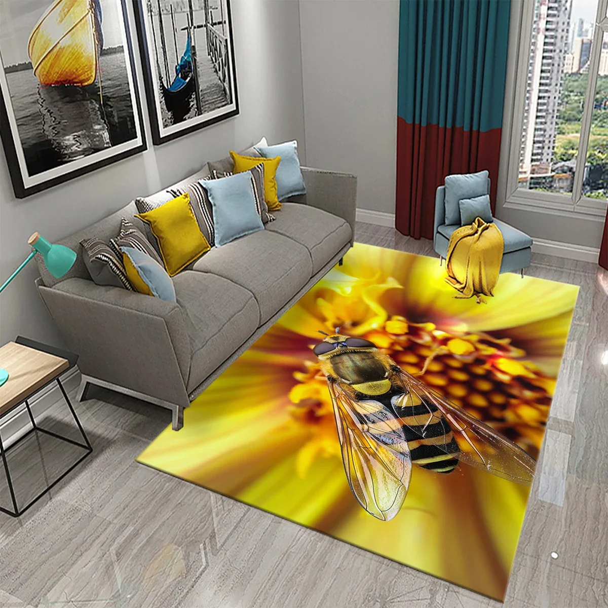 3D Yellow Bee and Hive Carpet for Bathroom Kitchen Entrance Door Non-slip Area Mat Dining Room Living Room Bedroom Decor Carpet