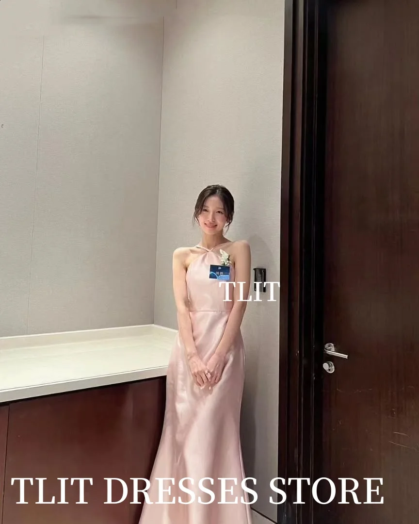 فساتين سهرة باللون الوردي من TLIT على شكل حرف a فساتين حفلات الزفاف الكورية بطول الأرض أنيقة وبسيطة للحفلات لالتقاط الصور #6