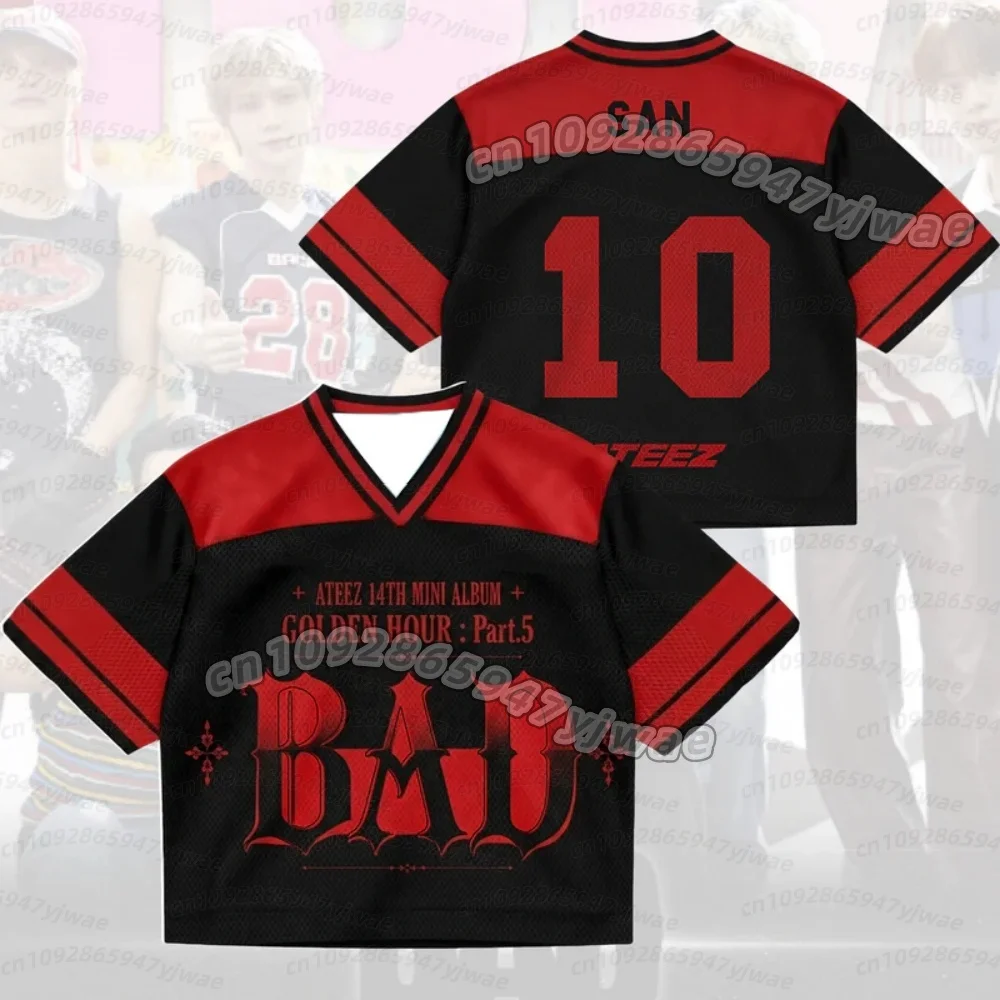2026 Women Jersey Bad ATEEZ Golden Hour Part 5 Mixed Mesh Jersey SAN SEONGHWA Fans Short Sleeve Women T-Shirt