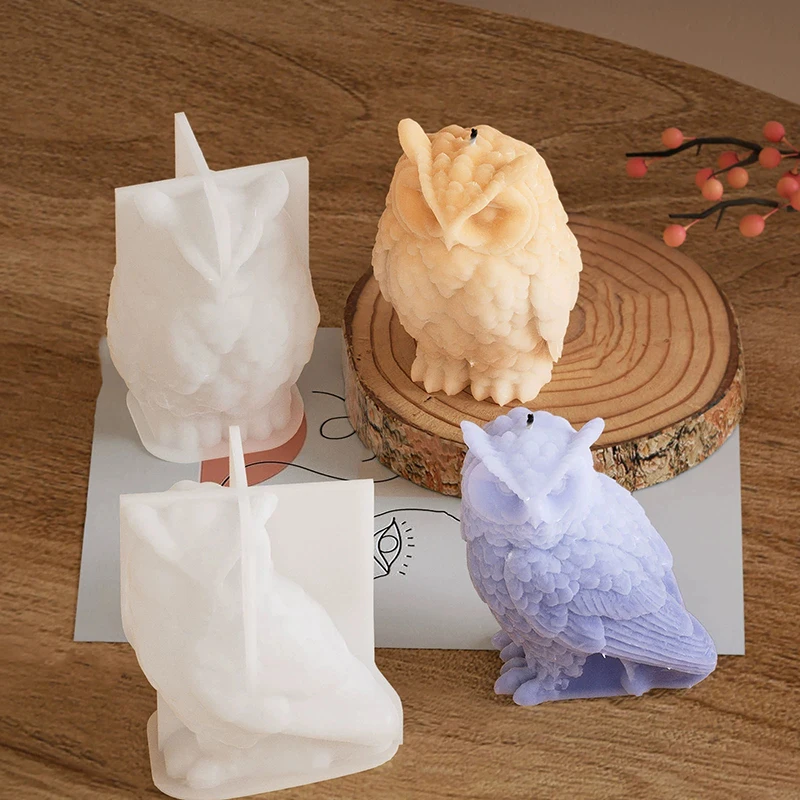 นกฮูกเรซินแม่พิมพ์ 3D สัตว์ซิลิโคนสบู่แม่พิมพ์สําหรับทําเทียนอุปกรณ์ DIY