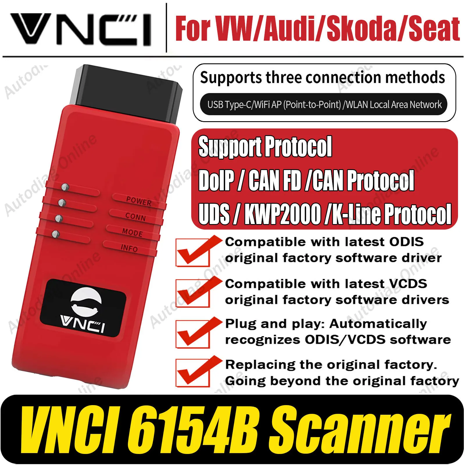 VNCI 6154B Diagnostic Tool for VW/AUDI/Skoda/Seat Diagnostic Scanner Tool Support CAN FD/DolP ProtocoI Work ODIS/VCDS Software
