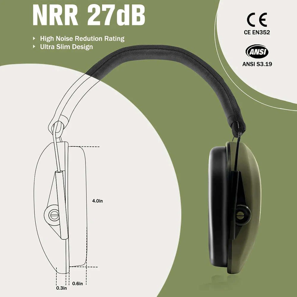 ZOHAN Safety Passive Earmuffs Shooting Earmuffs Hearing Protections For Shooting NRR 27dB Noise Reduction Soundproof Headset