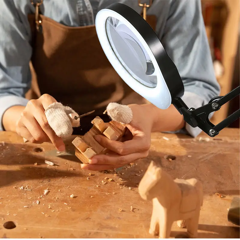 

Long-Arm Bracket Clip-On Desktop Magnifier with LED Light - Creative Workbench Lamp for Repair Reading and Illumination PD447127