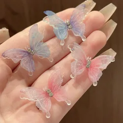 925 Silver Needle Earrings Korean Edition Crystal Butterfly Pink Fashionable Fairy Luxury And Subtle Style Design Sense Earrings