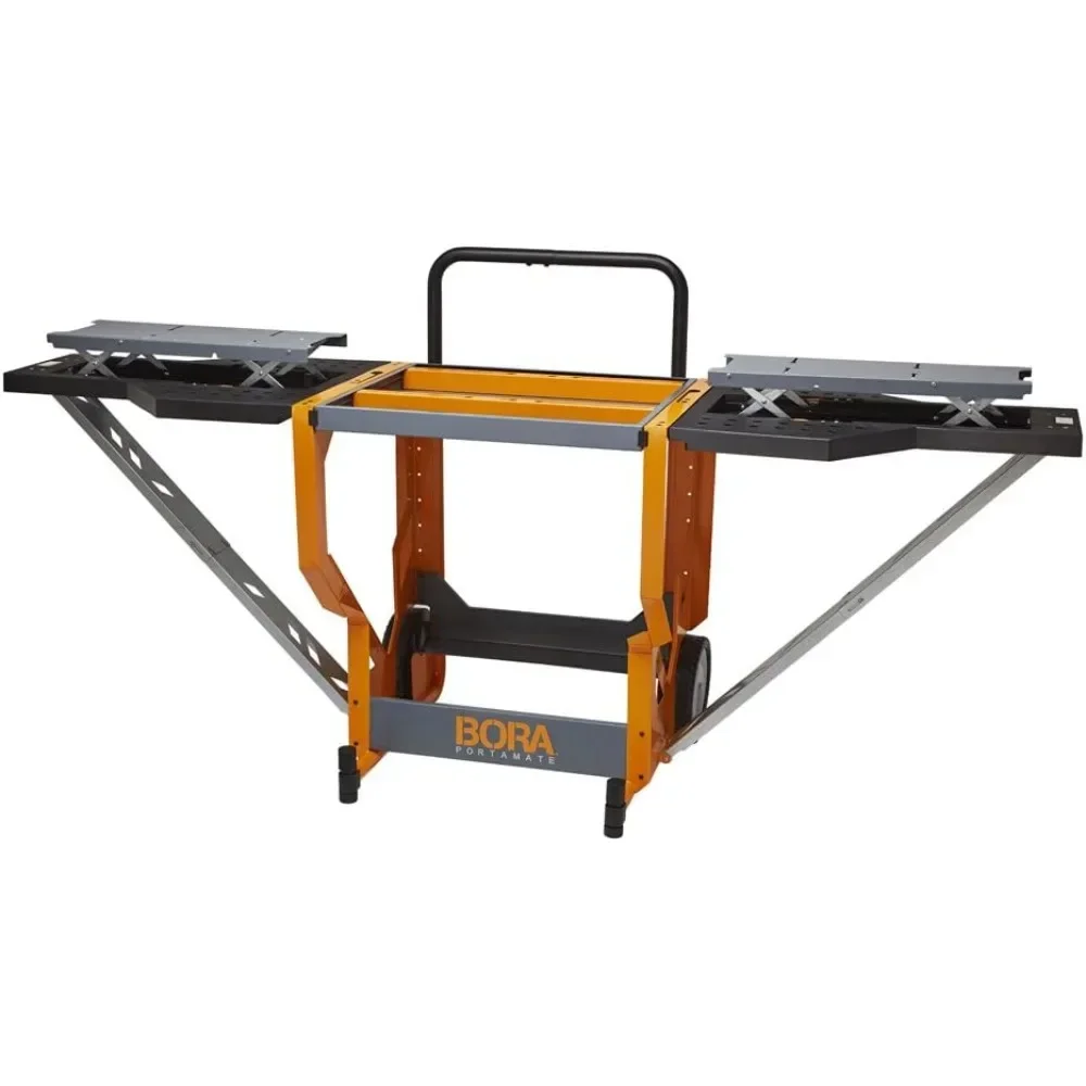 

Portamate - PM-8000 Miter Saw Stand Work Station | Mobile Rolling Table Top Workbench | Orange & Grey with Folding Wing