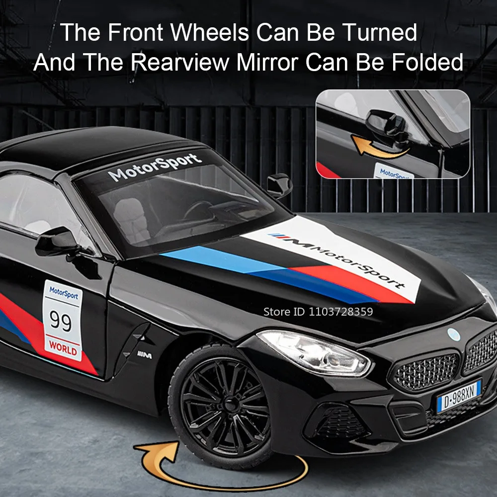 1:22 Z4 I8 Model samochodu sportowego Zabawki Odlew ze stopu Miniaturowe supersamochody Dźwięk Światło Drzwi otwarte Kolekcja dla dzieci Prezenty