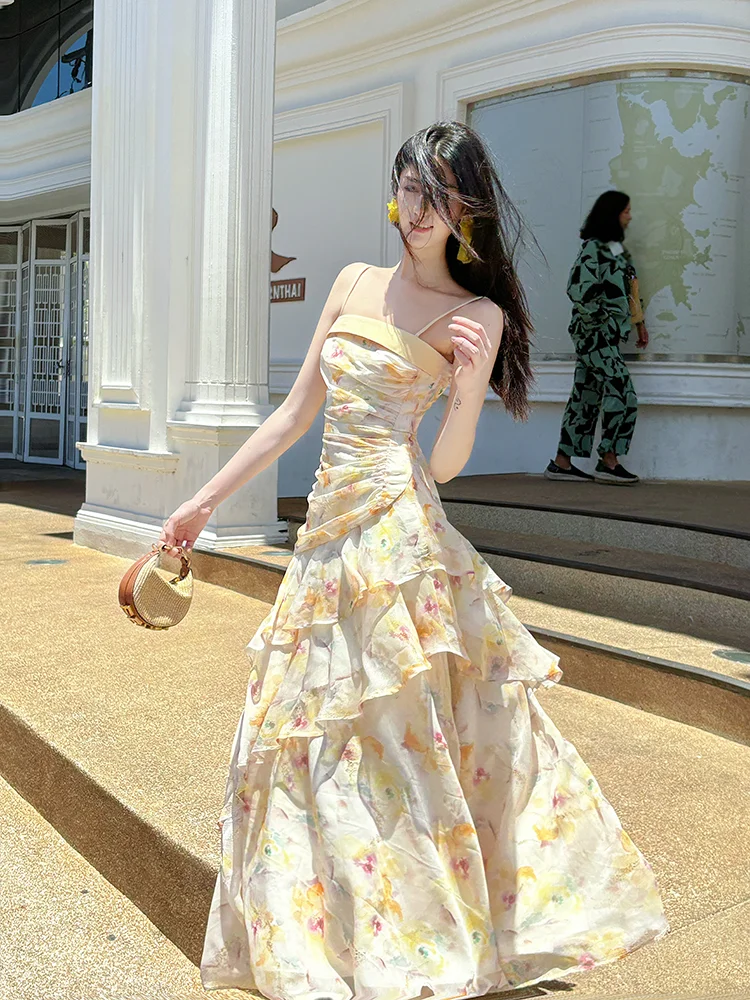 

Alice Ele Floral Print Asymmetrical Hem Skirt Dr Luxury Simple Sle Princ High Waist Summer Tour Women's Dr