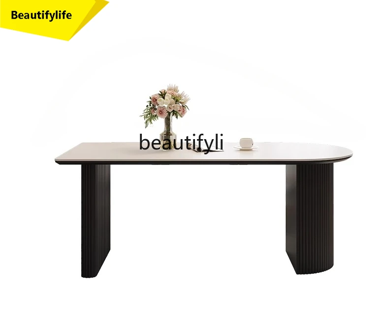 

X188 Cream Style Stone Plate Dining Table Mid-Ancient French Semicircle Modern and Light Luxury Wall Kitchen Island Dining Table