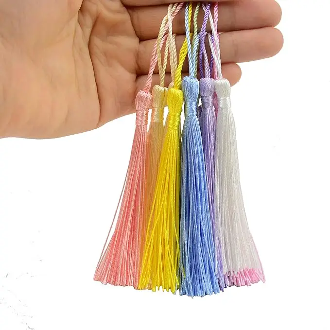 Gemischt 100 Stücke 13 cm/5 Zoll Seidige Zahnseide Lesezeichen Quasten Hängen Spike Seil Handwerk Für Schmuck Machen DIY Handwerk Zubehör – Detail 3