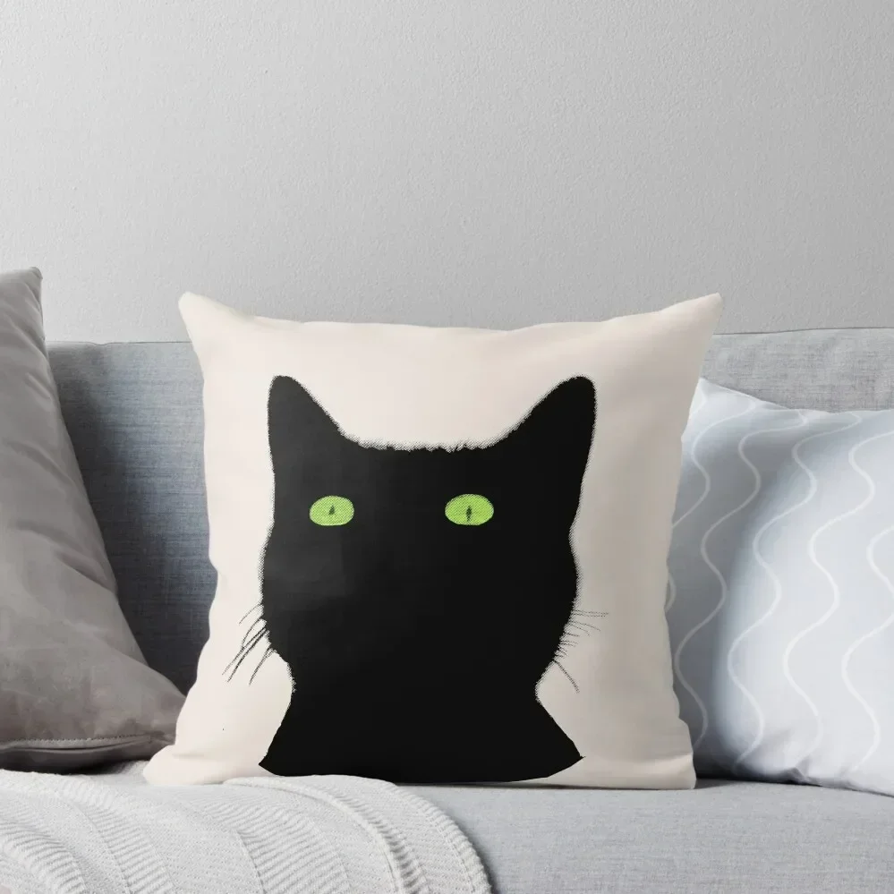 

Black Cat with Green Eyes Throw Pillow Marble Cushion Cover Pillow Case Christmas pillow