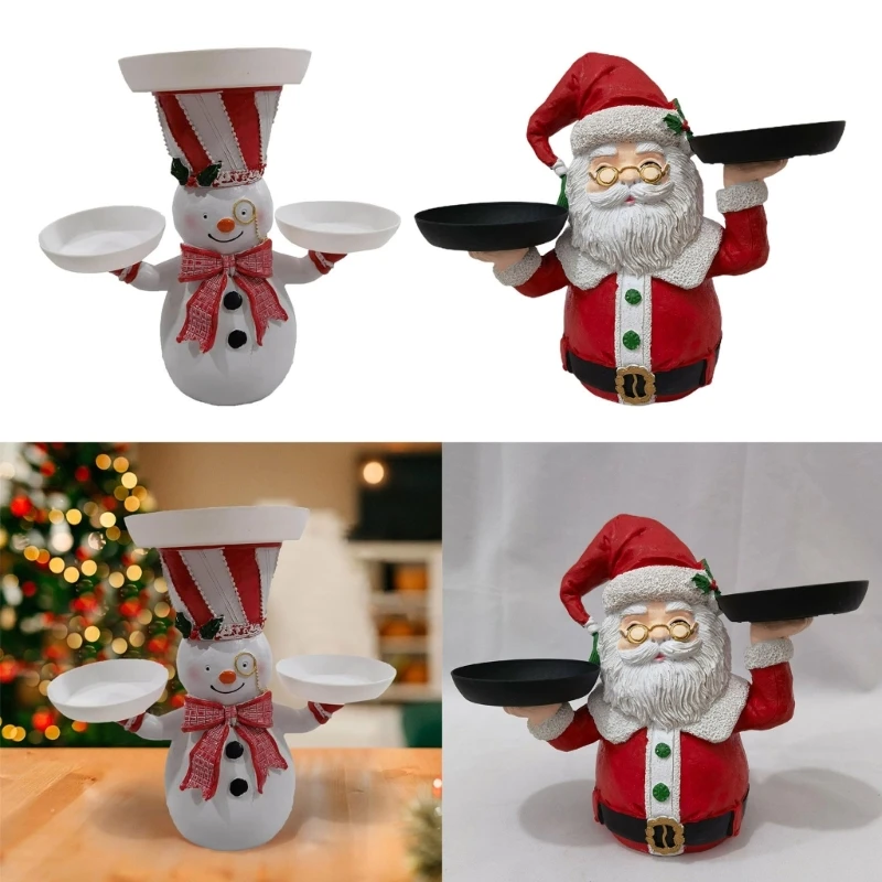 Christmas Treat Holder Santa Tray Tabletop Festive Snacks Rack Christmas Snowman Treats Holder Christmas Dish Holder Tray