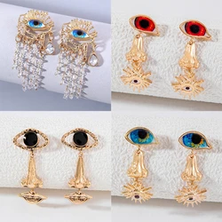 1 Pair Long Tassel Dangle Earrings Crystal Shiny Diamond Demon Eye Earrings Korean Style Fashion Jewelry Rhinestone Earrings