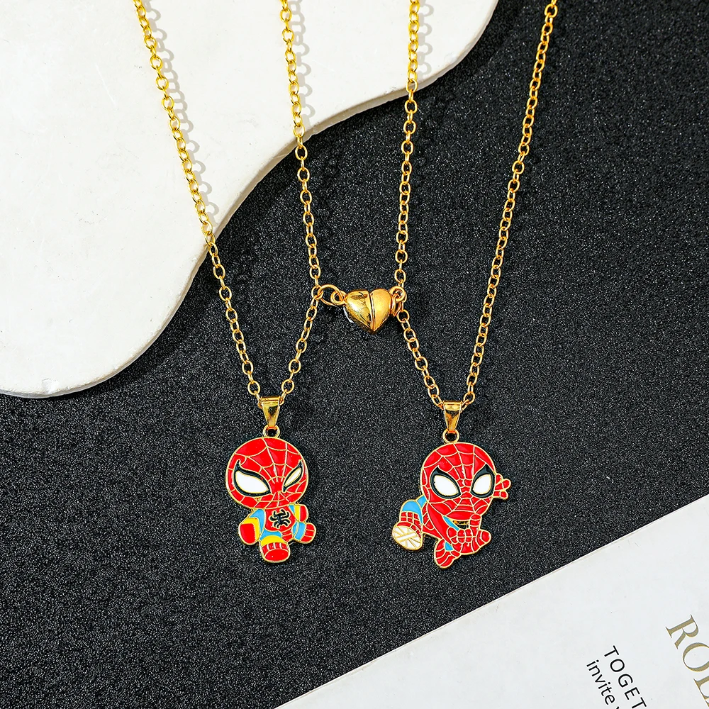 Spiderman Herzförmiger Magnetanhänger Halskette Cartoon Niedlicher Superhelden-Filmcharakter Schmuck Trendiges Geschenk für Freunde – Detail 5