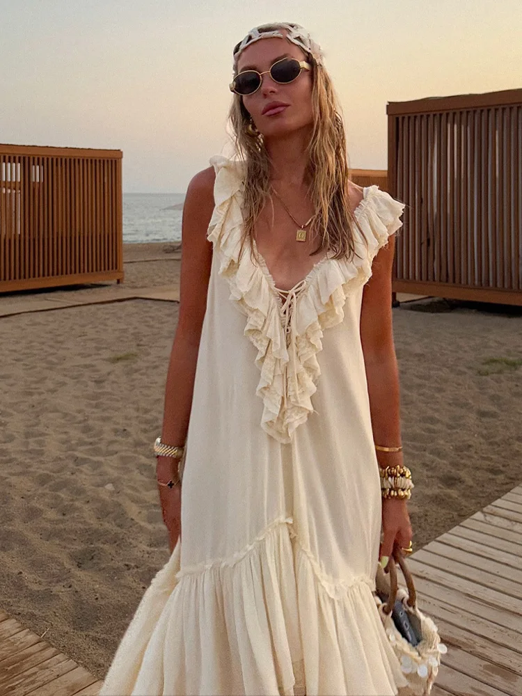 HH Moda Feminina Vestidos Soltos Sem Mangas Sólidos Com Decote Em V Sem Encosto Arco Lace-Up Feminino Verão Casual Em Camadas Mini Vestido