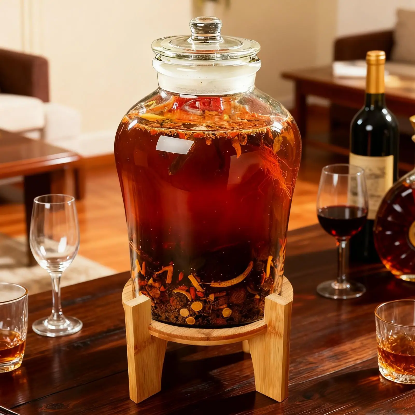 Beverage Dispenser Stand Round Base Wooden Party Supplies Water Juice Pitcher Dispensers Base For Restaurant Bar Wedding