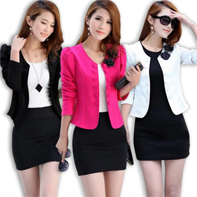 Rose Spring Women Floral Blazer Bow Brand White Short Blaser Female Large Plus Size Tops Long Sleeve XXL Feminino Work Wear Suit