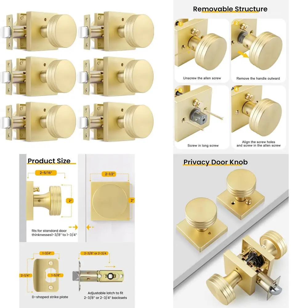 

Heavy Duty Brushed Gold Privacy Interior Door Knobs, Zinc-Alloy Keyless Door Knob for Bedroom, Durable Zinc Alloy Privacy Door K