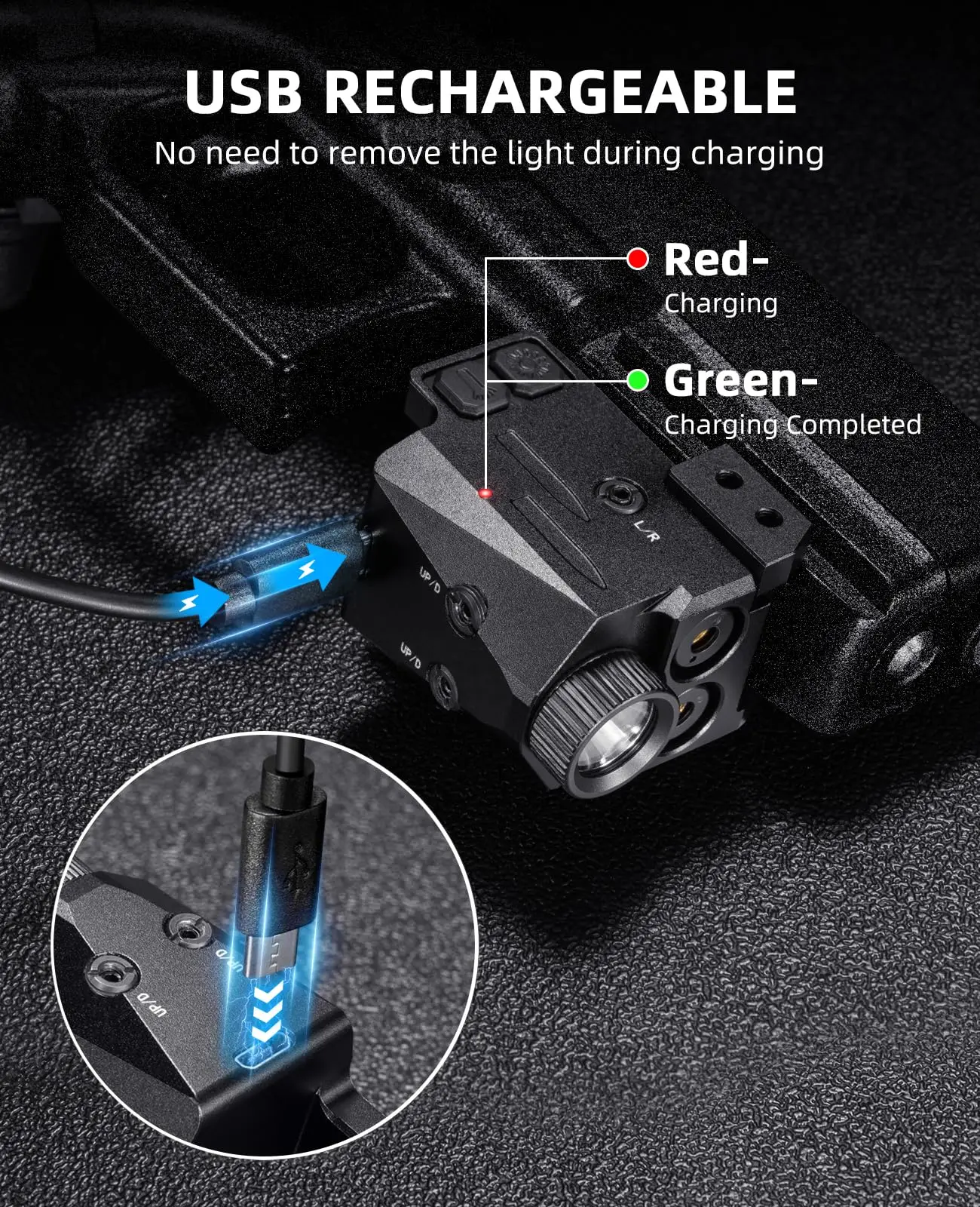 EZshoot-linterna táctica de 700 lúmenes, luz láser roja y verde, recargable para pistola, Compatible con Glock y riel Picatinny