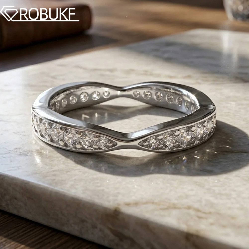 Full Moissanite Diamond Mobius Infinity Ring For Women 925 Sterling Silver 18K Gold Plated Matching Couple Wedding Band Jewelry