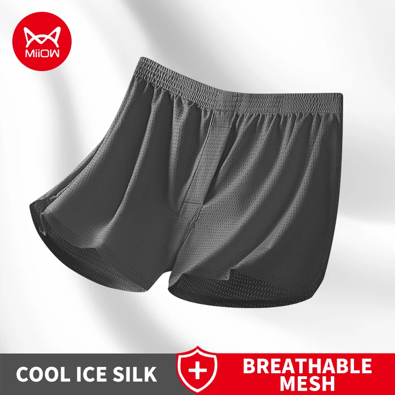 MiiOW 3Pcs Satin Ice Silk Men Boxershorts Breathable Mesh Men's Panties Underpanst Leisure Softness Man Underwear Boxers Briefs
