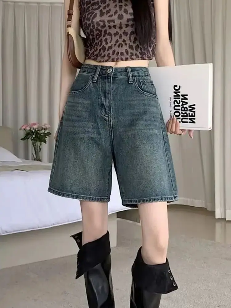 Fashionable Distressed Design Sweet and Spicy Girl Casual Summer Street Wear Y2k Women's Retro High Waisted Loose Denim Shorts