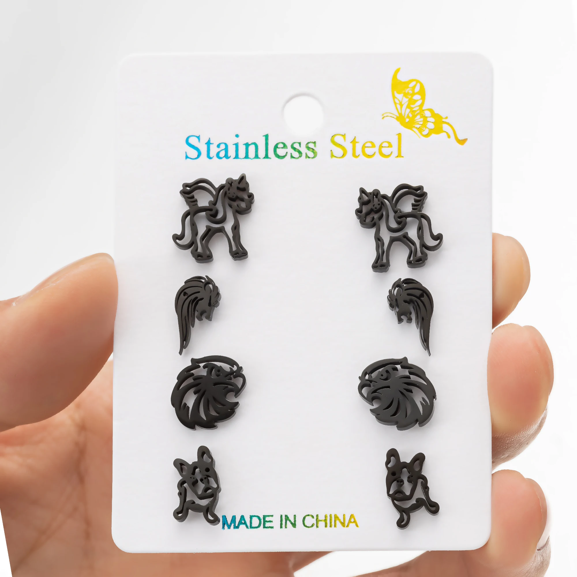 4 زوج/الوحدة الفولاذ المقاوم للصدأ كلب أقراط النساء الفتيات السيدات لطيف الحيوان يونيكورن الحصان وأقراط Kawaii الأقراط