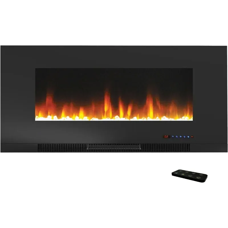 Wall Mounted Electric Fireplace Heater with Remote Control, Multicolor Flames, and Crystal Rock Display for Living Room, Bedroom