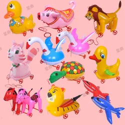 Children's Inflatable Pulling Car Toys Creative Fun Kids Walker Pull-wire Cartoon Cute Little Animal Series PVC Inflatable Toys