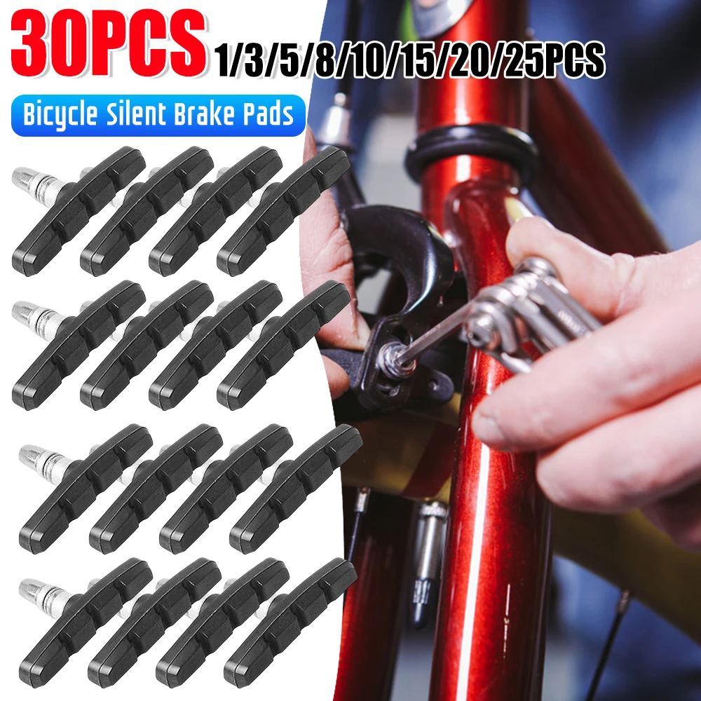 1-30Pcs Durable Bicycle Silent Brake Pads Cycling V Brake Holder Shoes Blocks Rubber Bike Parts For Mountain Folding Bikes