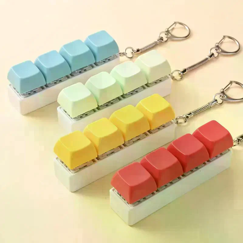 4 Keys Button Keycap Stress Relief Adult Fidget Toy Keychain 4 Keys Keyboard Fidget Gadgets Toys DIY Keyboard Keychain Toys