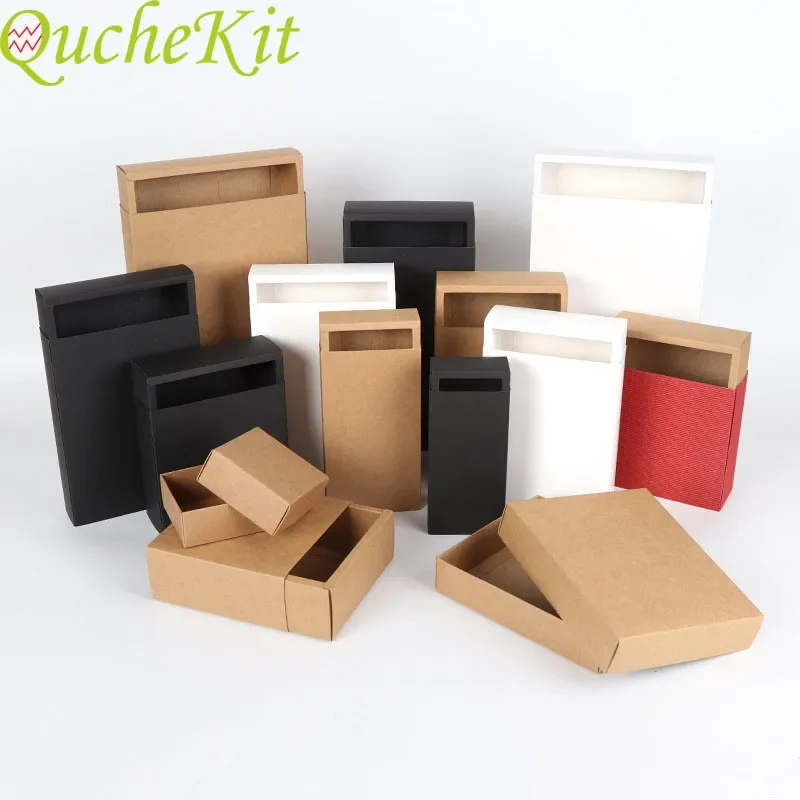 10pcs Black Kraft Paper Gift Box White Packaging Cardboard Box Wedding Baby Shower Packing Cookie Candy Delicate Drawer Box