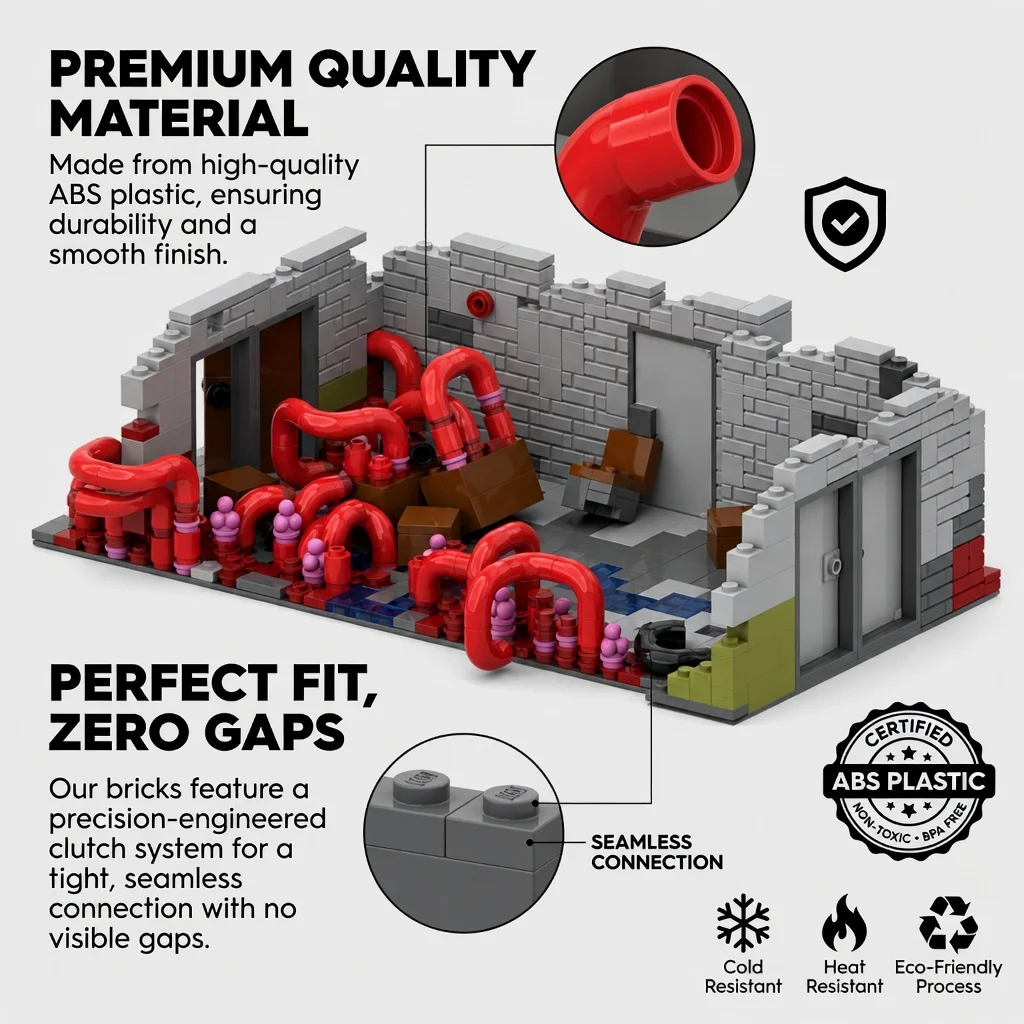 MOC Post-Apocalyptic Ruined Building Building Blocks Red Fungal Growth Scene Bricks Set Wasteland Model Assembly Kit Gift