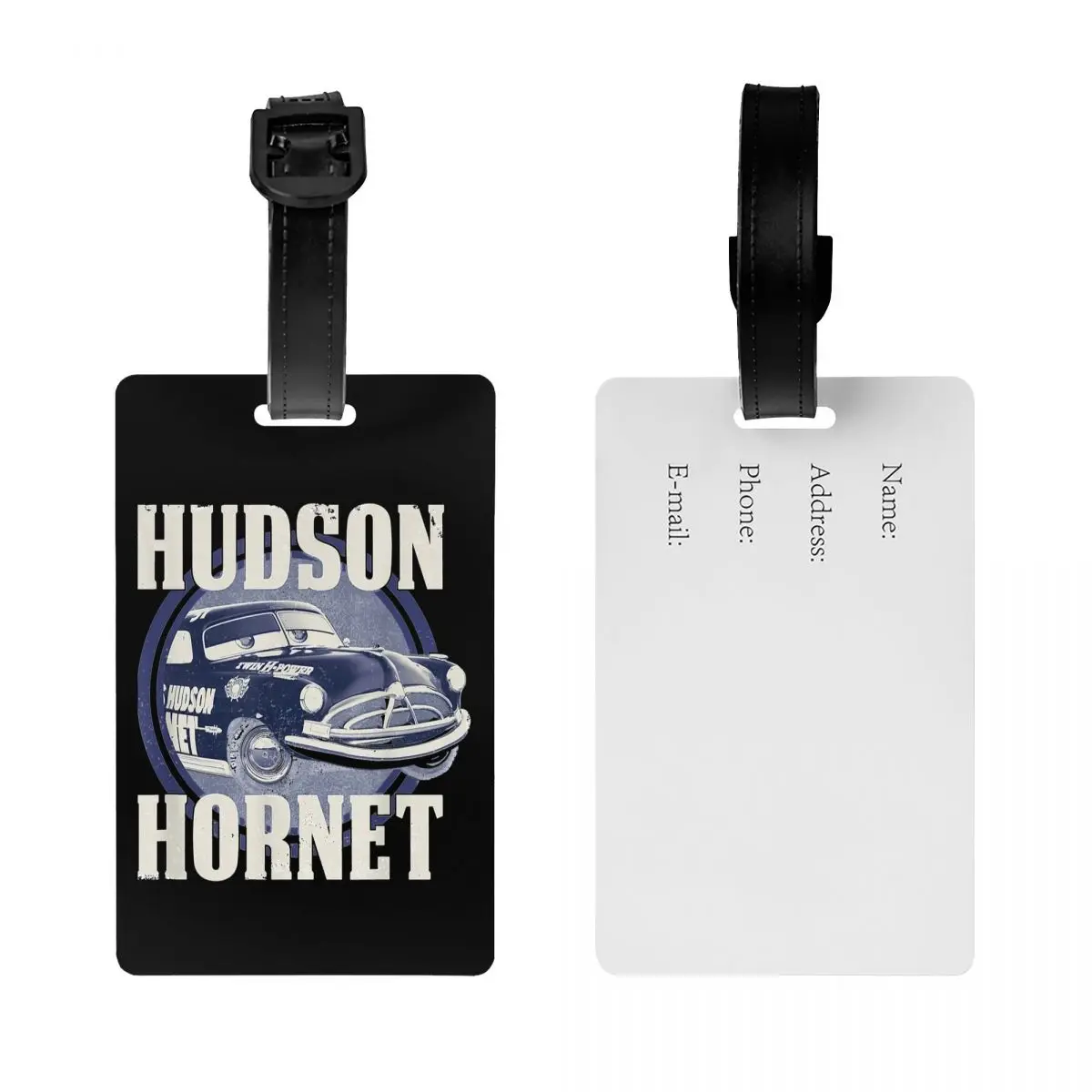 Hudson Hornet-Porte-étiquette de bagage pour femme, porte-étiquette McQueen, adresse d'identification de bagage de voiture, cadeau d'étiquette de bagage, pluie de voyage