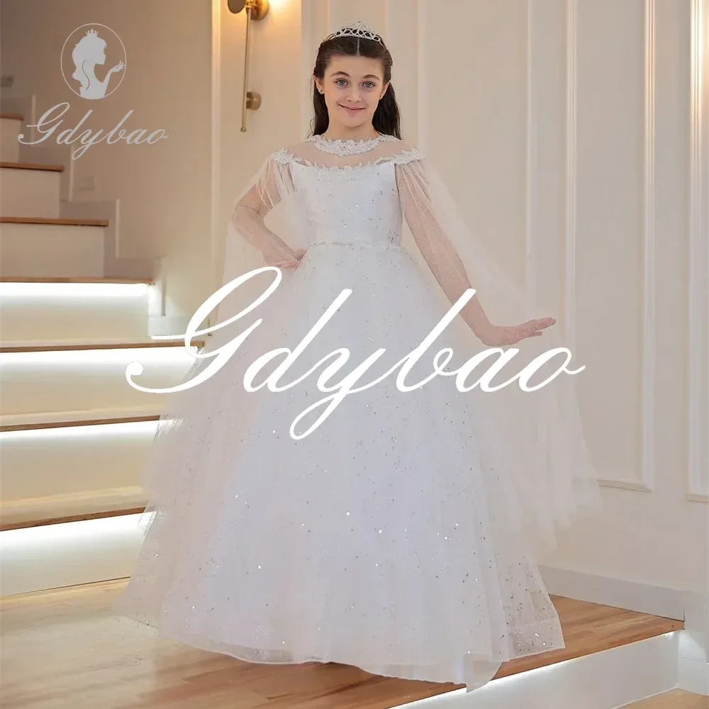 Glänzendes, elegantes Erstkommunionkleid mit Pailletten für Mädchen, quadratischer Ausschnitt, ärmellos, bodenlang, Hochzeit, Blumenmädchenkleid, individuell gestaltet