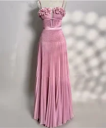 Customized  Modern Style Chiffon Flower Pleat A-line Square Neck Long Bespoke Occasion Evening Dresses Luxury Pastrol
