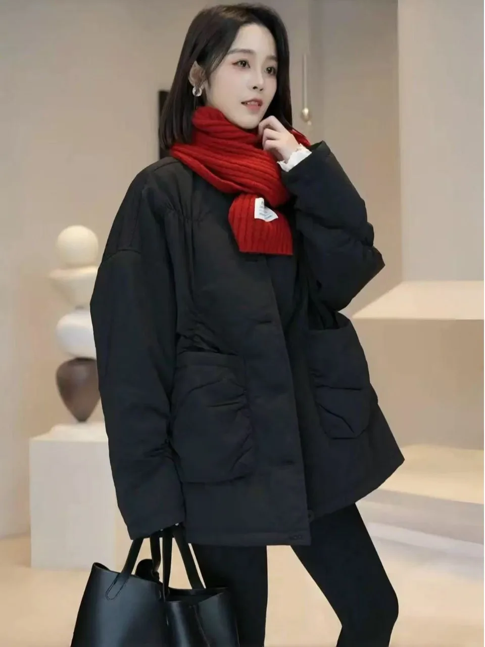 Haut de gamme femmes Design plié Thiened coton 2025 automne hiver ample minceur chaud manteau coréen Sle Long Sve rond Ne