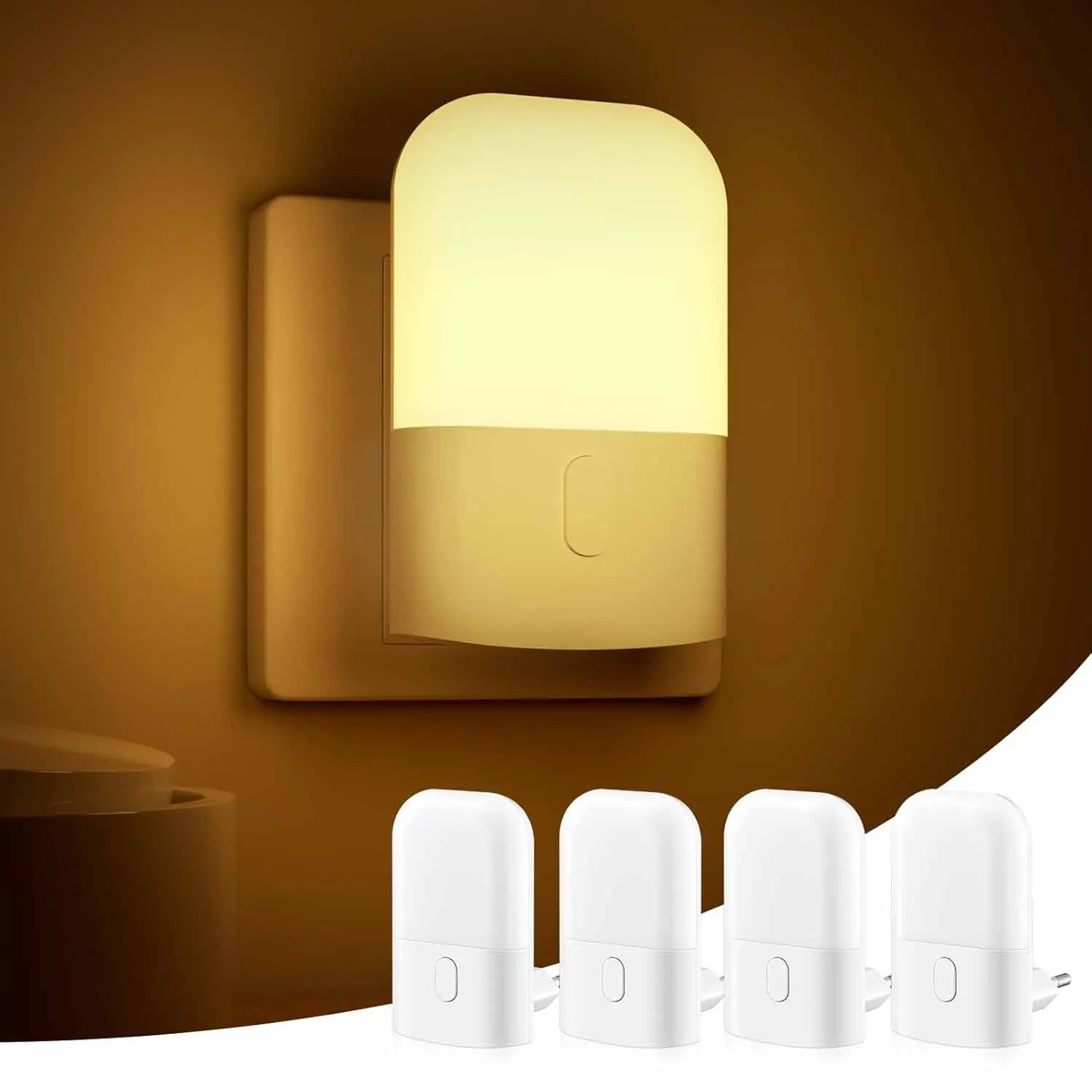 أضواء ليلية توصيل إلى الحائط، قابلة للتعتيم، مع مفتاح تشغيل وإيقاف تشغيل وإضاءة ليلية LED، غسق تلقائي إلى الفجر، 0.5 وات، 2700 كلفن دافئ ناعم #1