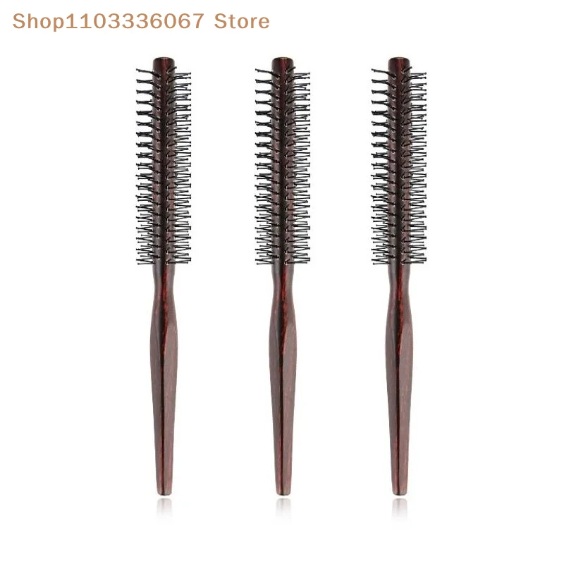 【HLS】【HB】【HB】Curly Hair Styling Roller Comb Mini Round Nylon Hair Brush With Wooden Handle For Thin Or Short Hair Men  Women Use