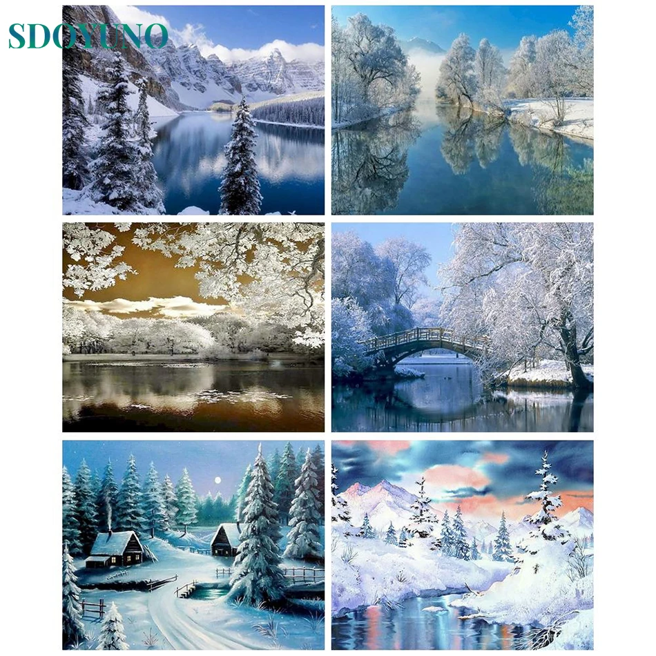

SDOYUNO Painting By Numbers Snow Landscape DIY Adults Kit Acrylic Paint Modern Picture By Numbers Gift For Home Wall Art Decor