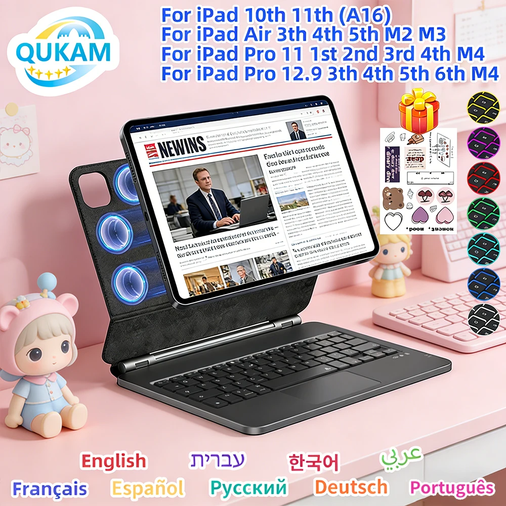 

Magnetic Multi‑Touch Magic Keyboard Case for iPad 11 A16 2025 Pro 13 11 M5 12.9in Air 6 Air 5 4 10.9 Wireless Bluetooth Trackpad