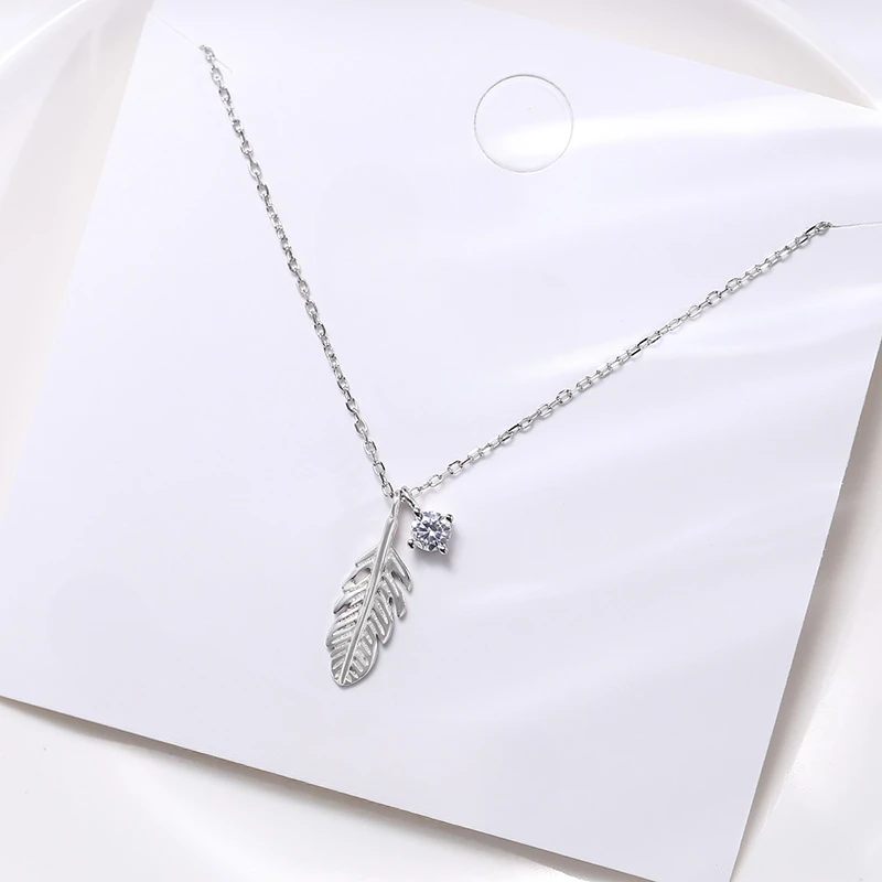 Feather Pendant Necklace Women's S925 Sterling Silver Mori Sweet Literary Personality Jewelry