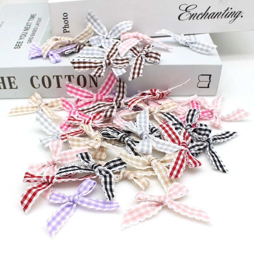 50Pcs 10mm lace Satin Ribbon Bow Mini Bow Ribbon Tie 5X4CM Flower DIY Craft Handwork Bowties Hair Clip Party Gift Clothes Decor