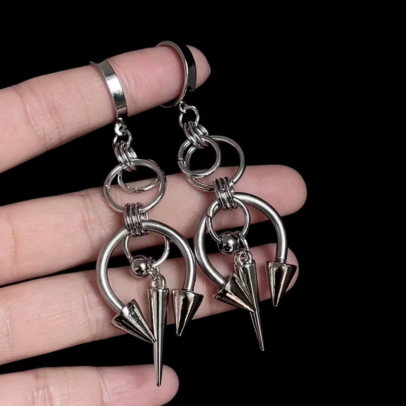 Grunge Rock Jewelry Chains Stitched Rivet Earrings for Women Korean Fashion Goth Earrings Charms Punk Accessories