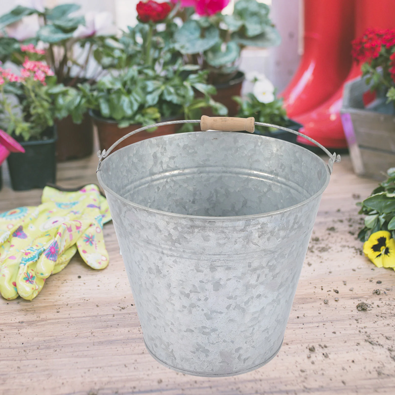 

Stainless Steel Bucket Buckets Metal Vases Small Charcoal Flower Wood Vintage Rustic Dried