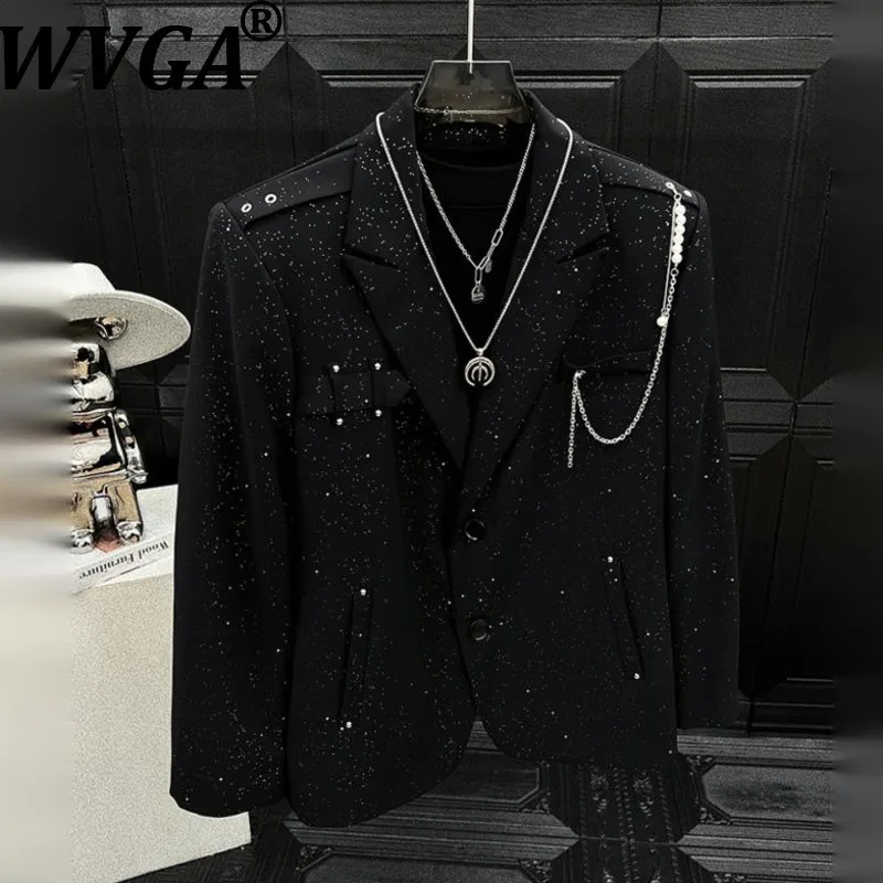 

WVGA Spring Autumn New Man Tide Dark Style Starry Sky Niche Pearl Chain Design Suit Coatt Casual Streetwear Trendy Blazer W15100