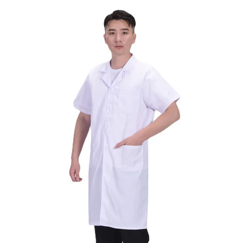 Blouse de laboratoire blanche à manches longues unisexe, sweat-shirt d'infirmière médicale, uniformes de médecin, revers à pois, bouton vers le bas, hommes et femmes