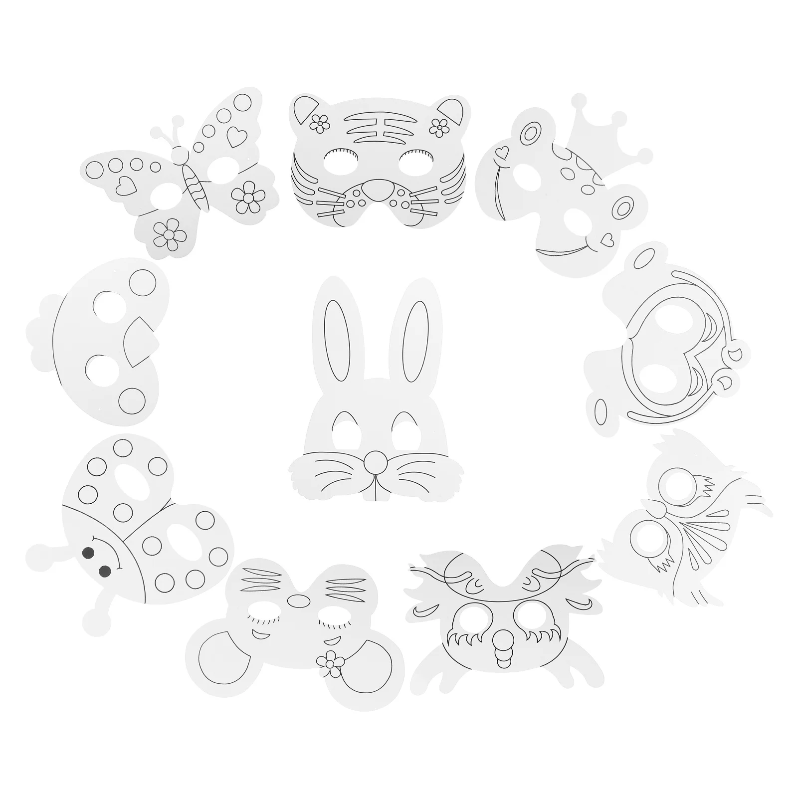 

10 Pcs Children's Cosplay Masks Paper Craft Paintable Animal Party Die Cut Fancy Dress