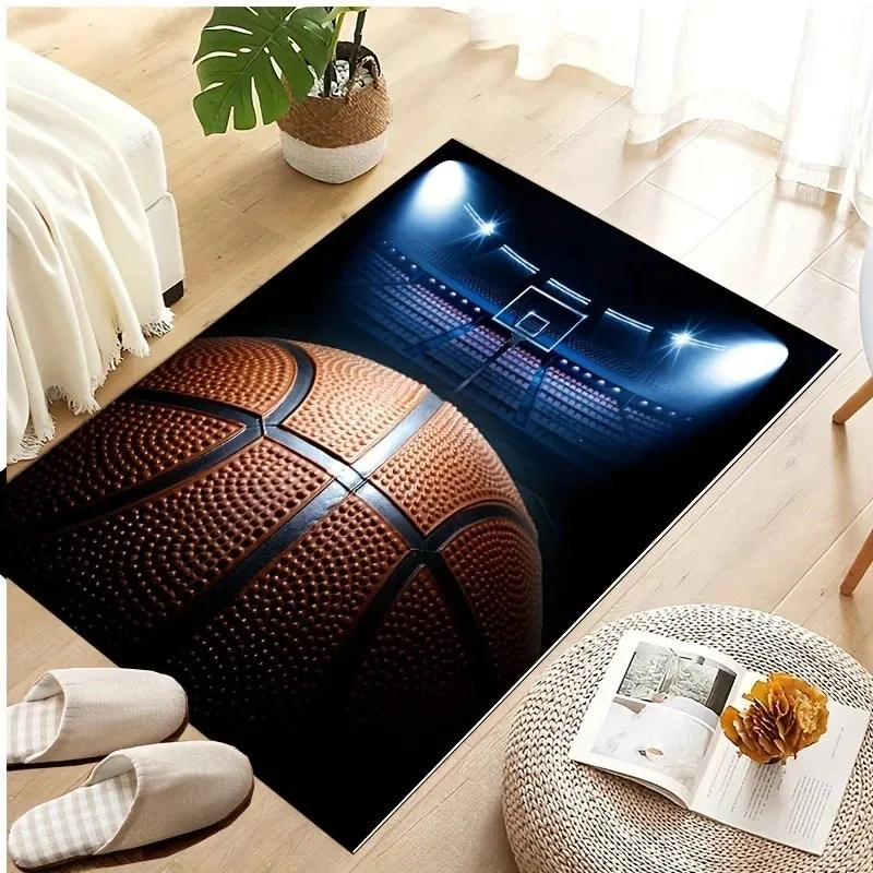 3D Visual Basketball Court Theme Non Slip Flannel Doormat Home Floor Mat Decorative Personalized Rug Carpet