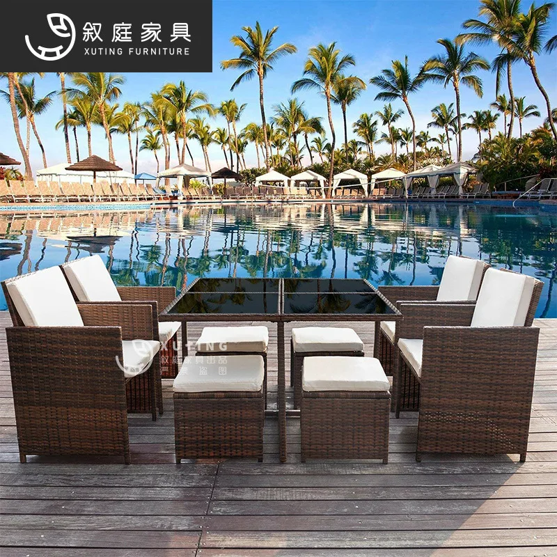 Balcony small table and chairs outdoor rattan chair five-piece set outdoor leisure coffee table Teng chair combination courtyard