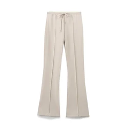 YENKYE  Autumn Women Vintage Adjustable Drawstring High Waist Flare Pants With Pronounced Front Seam Slim Casual Trousers